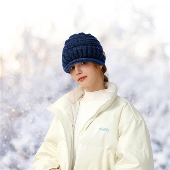 Cable Knit Visor Beanie with Fleece Softness main image 7